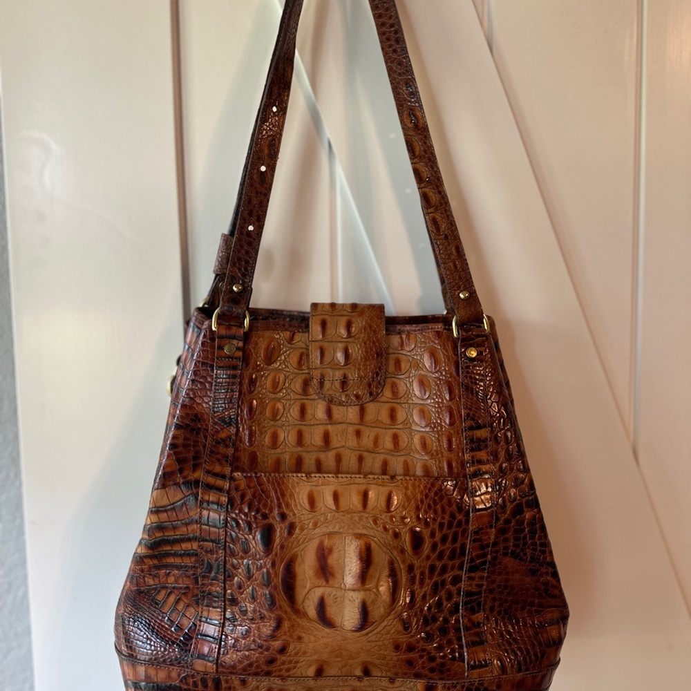 Brahmin Tan Crocodile-Embossed Shoulder Bag